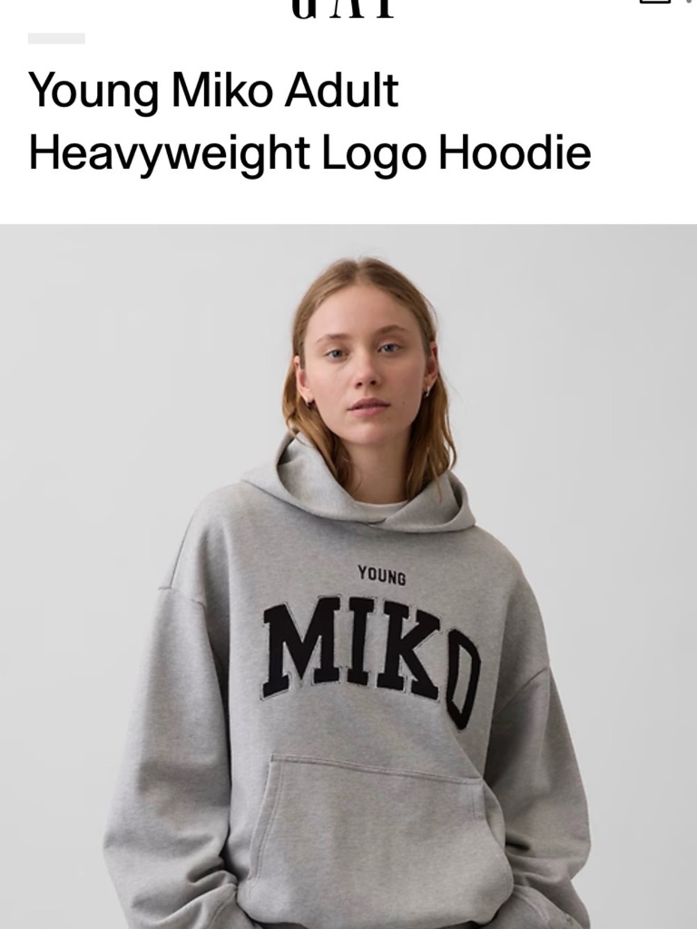 GAP Light Gray Heavyweight Hoodie with Black MIKO Logo